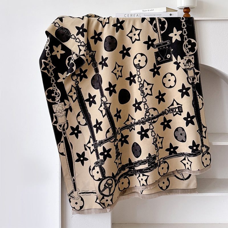 Jacquard Landscape Painting Imitation Cashmere Scarf for Women's Office Air-Conditioned Room Thickeneded Warm Long Trendyy Hot Style Scarf