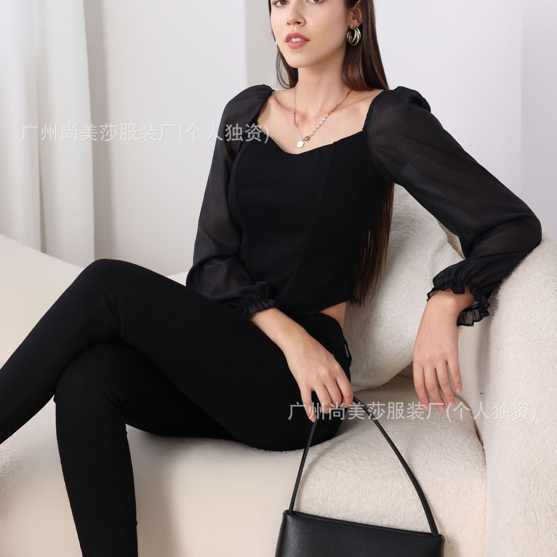 European and American Style Sexy Long-Sleeved Three-Dimensional Fish Bone with Chest Pad Corset Strapless Slim-Fit Slimming Inner Off-Shoulder Top Women's Autumn