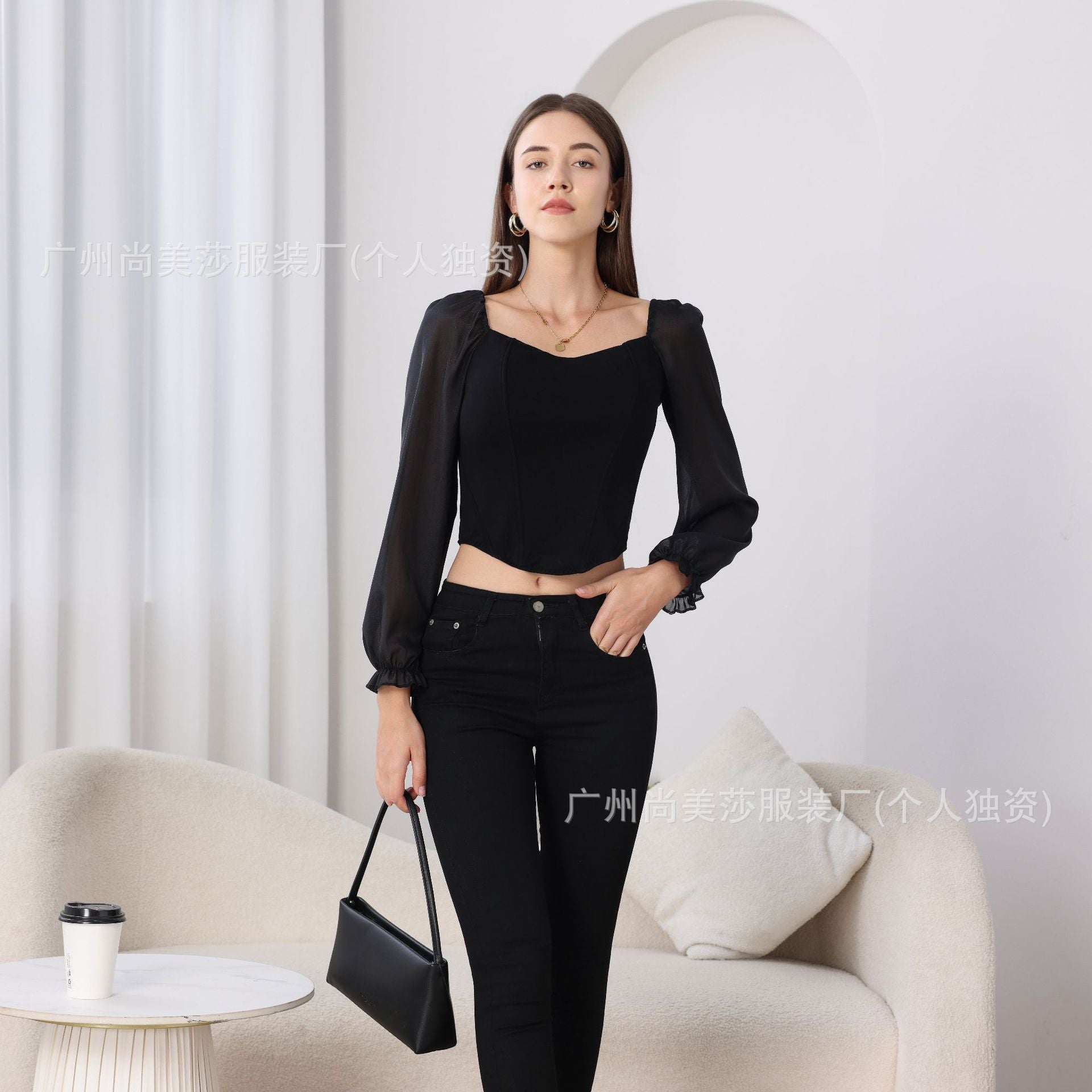 European and American Style Sexy Long-Sleeved Three-Dimensional Fish Bone with Chest Pad Corset Strapless Slim-Fit Slimming Inner Off-Shoulder Top Women's Autumn