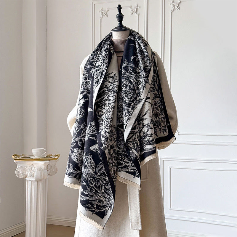 Jacquard Landscape Painting Imitation Cashmere Scarf for Women's Office Air-Conditioned Room Thickeneded Warm Long Trendyy Hot Style Scarf