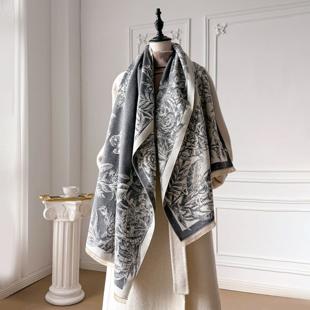 Jacquard Landscape Painting Imitation Cashmere Scarf for Women's Office Air-Conditioned Room Thickeneded Warm Long Trendyy Hot Style Scarf