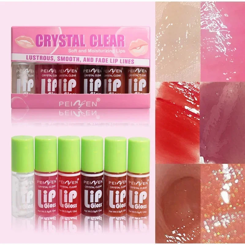 6Pcs Water Glow Jelly Moisturizing Lip Gloss Set Transparent Lip Glaze Oil Hydrating Lip Plumper Liquid Lipstick Lips Cosmetic