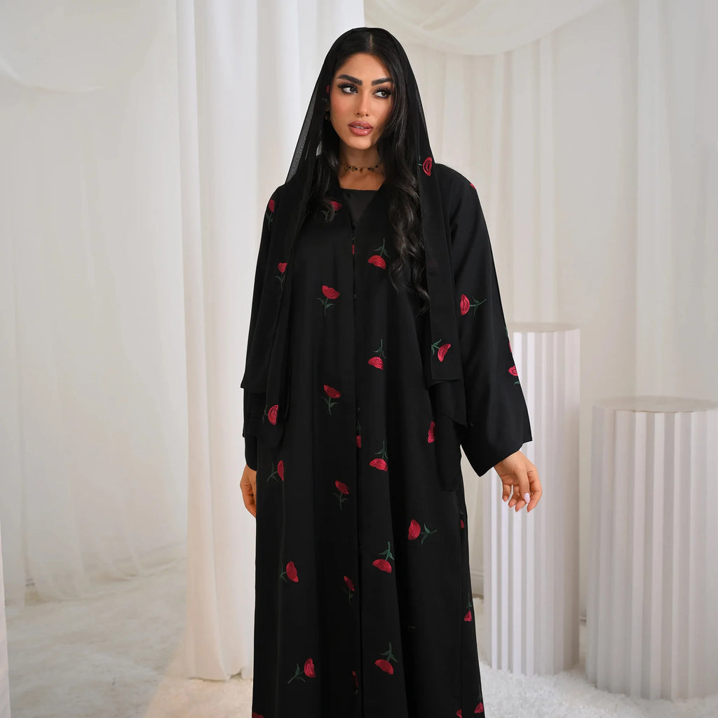 Eid Luxury Floral Embroidery Abaya Kimono Dubai Cardigan Muslim Party Dress Abayas for Women Turkish Islamic Clothes Kaftan Robe
