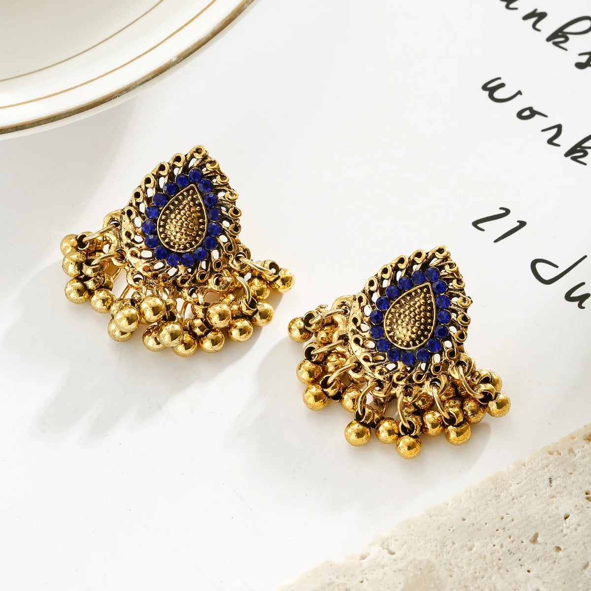 Bohemian Ethnic Tear Drop Pendientes Earrings Women Vintage Yellow Crystal Beads Tassel Dangle Earrings Indian Jewelry Bijoux