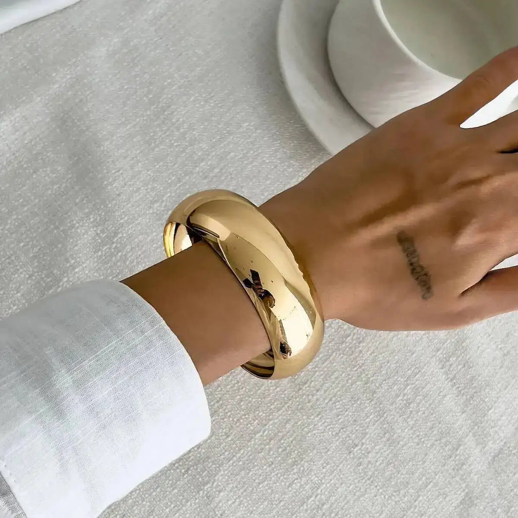 IngeSight.Z 3 Styles Trendy Exaggerated Resin Wide Bangles for Women Punk Gold Color Geometric Heavy Metal Bracelets Men Jewelry