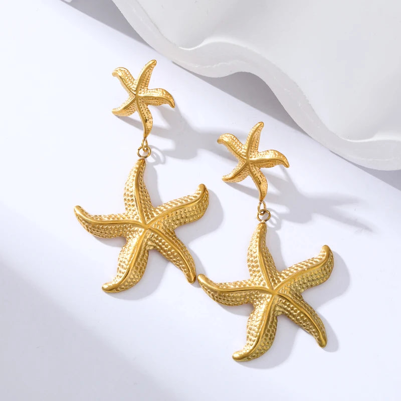 EILIECK 316L Stainless Steel Palm Leaves Drop Dangle Earrings Stylish Trendy Waterproof 18K PVD Plated Metal Jewelry for Women