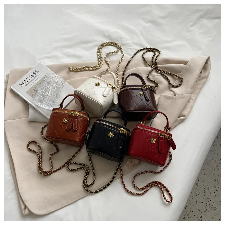 Small Shoulder Bucket Bag For Women Classic Mini Clutches Female Small Square Box Crossbody Metal Chain Handbag
