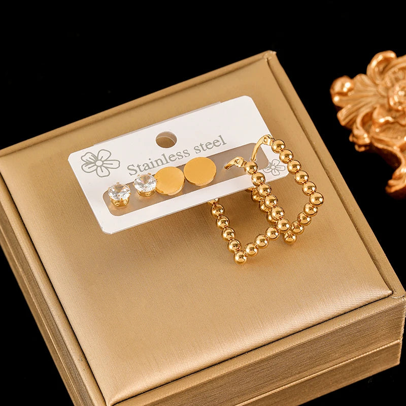 EILIECK 316L Stainless Steel Earrings Set For Women Fashion New 18K Gold Plated Ear Waterproof Jewelry Lady Gift Party сережки