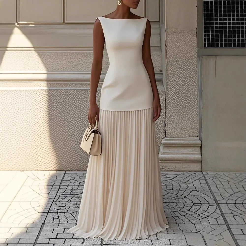 2025 Spring and Autumn Fashion Elegant Dress Party Vest Overskirt Pleated Women's Two-piece Set
