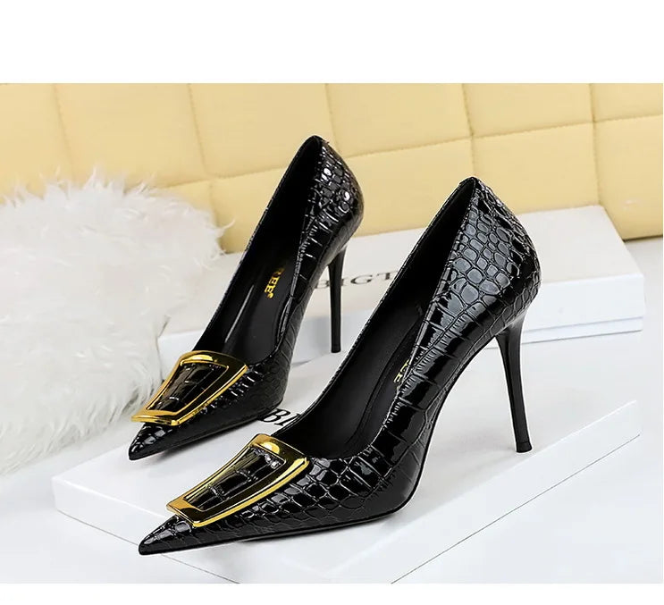 BIGTREE Shoes Women 10 Cm Metal Buckle Ladies Pumps Luxury Women's Banquet Shoes Stilettos High Heels Women Sexy Party Shoes
