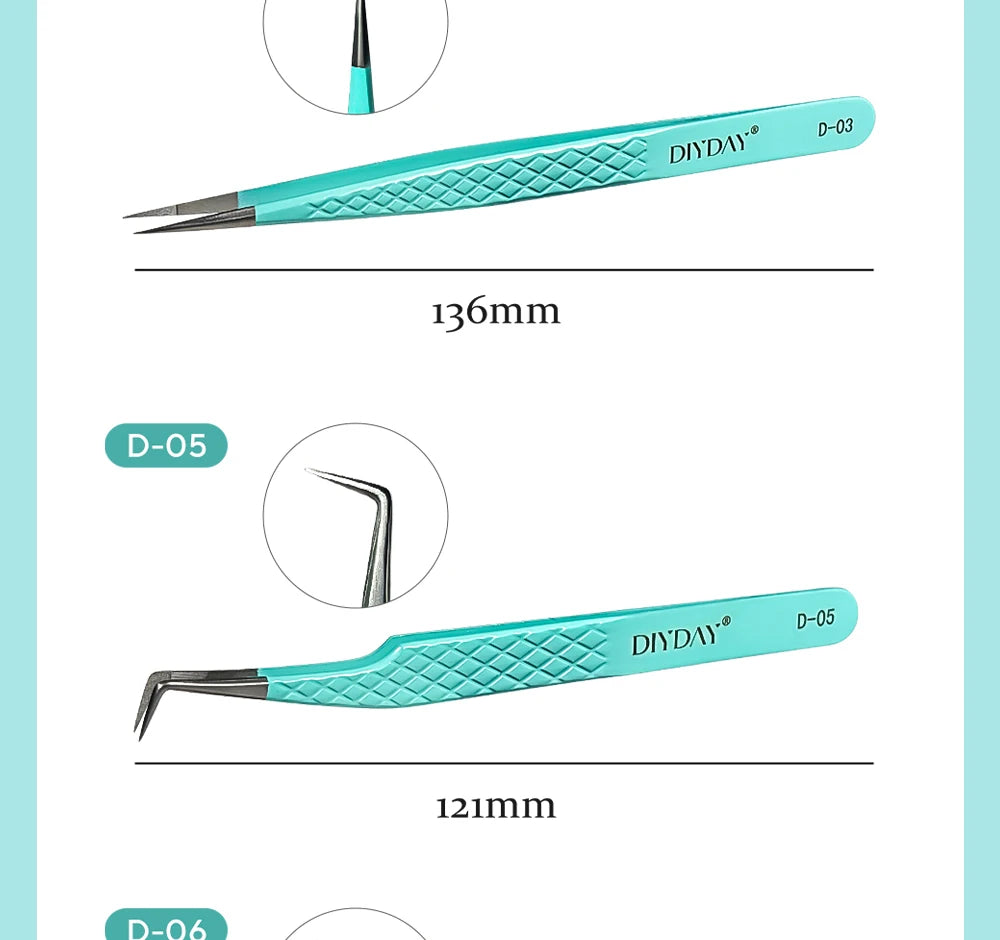 DIYDAY Anti-Slip Tweezers, High-Density Fiber Tip for Eyelash Extensions & Eyebrow, Professional Precision Beauty Tools