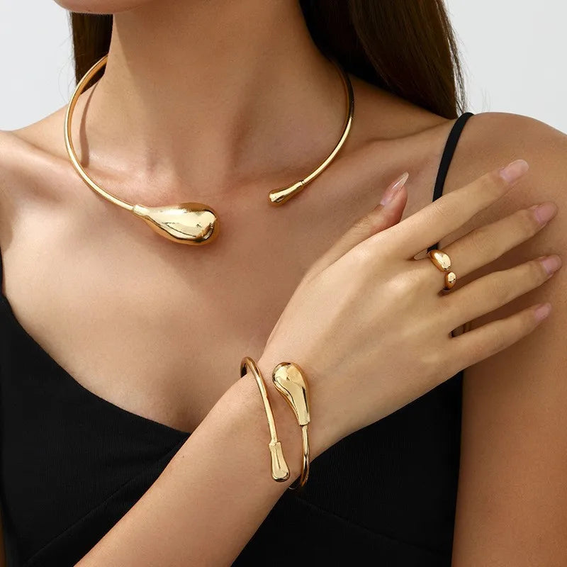 2 PCS/Set Vintage Geometric Irregular Metal Jewelry Bracelet Ring Sets for Women Girls Creative Design Sense Sets Jewelry
