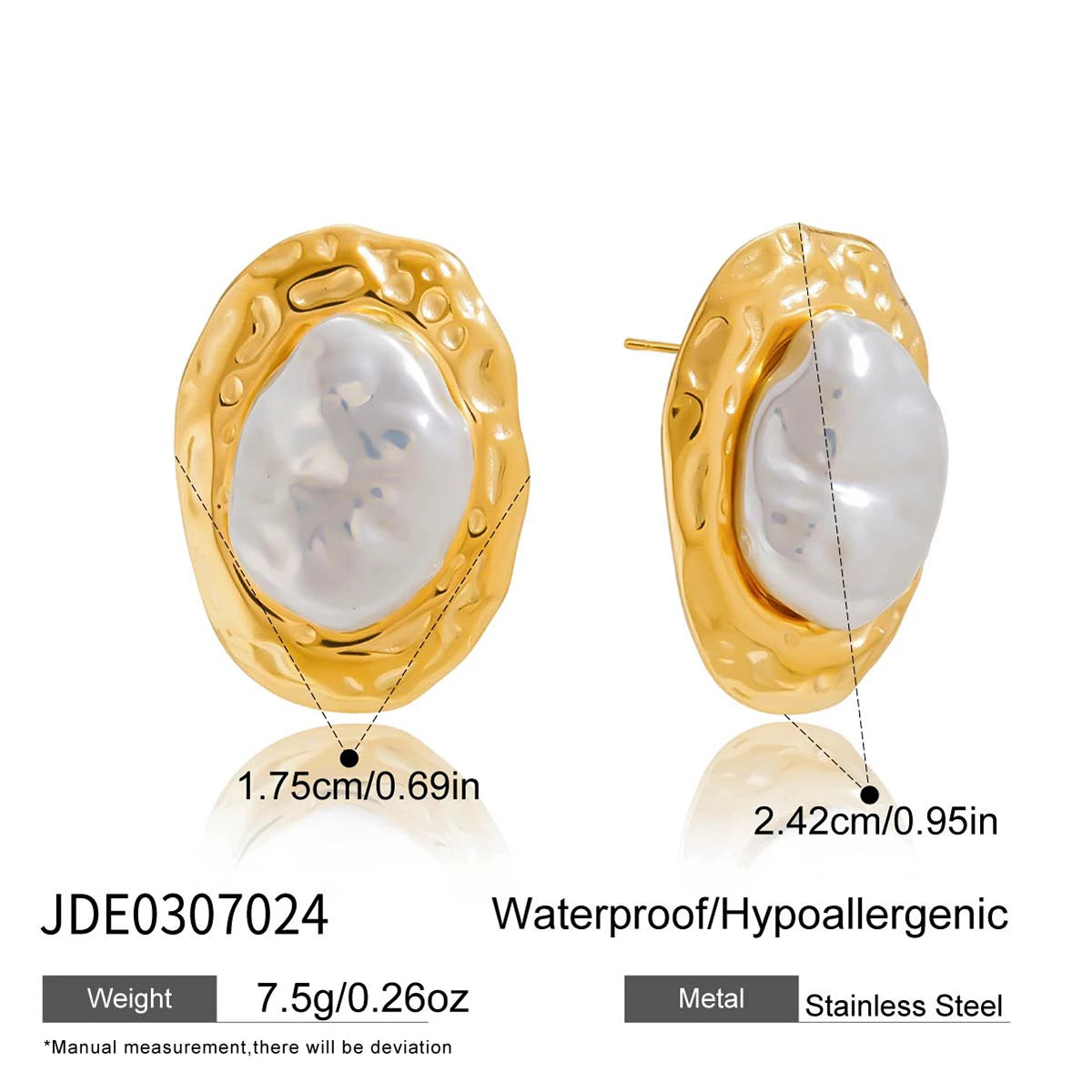 Uworld Exquisite Elegant Irregular Resin Pearls Ear Studs 18K PVD Stainless Steel Gold Color Fine Textured Smooth Earrings For W