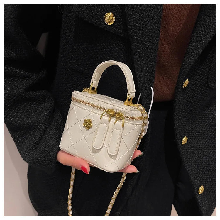 Small Shoulder Bucket Bag For Women Classic Mini Clutches Female Small Square Box Crossbody Metal Chain Handbag