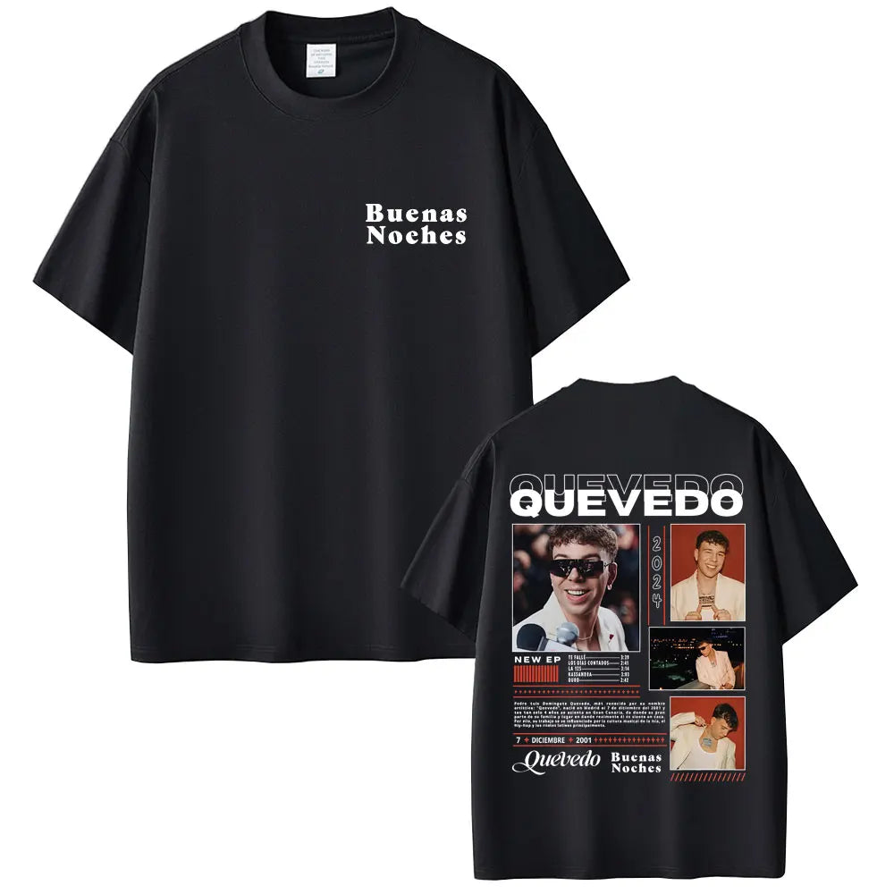 Rapper Quevedo Buenas Noches T-shirt Men Women Hip Hop Fashion Street Crewneck T Shirts Men's Cotton Casual Vintage Tee Shirt