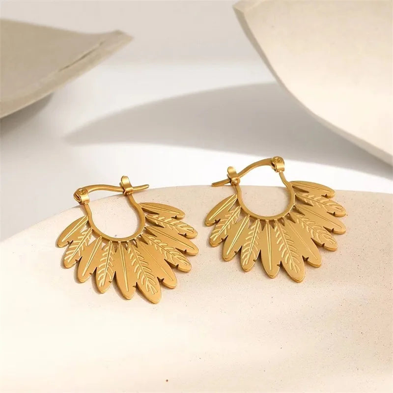 EILIECK 316L Stainless Steel Palm Leaves Drop Dangle Earrings Stylish Trendy Waterproof 18K PVD Plated Metal Jewelry for Women