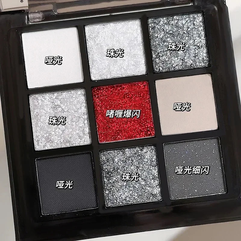 9 Colors Smoky Black Red Eye Shadow Palette Sweet Cool Eyeshadow Long Lasting Shimmer Eyes Makeup Dark Pressed Glitter Eyeshadow
