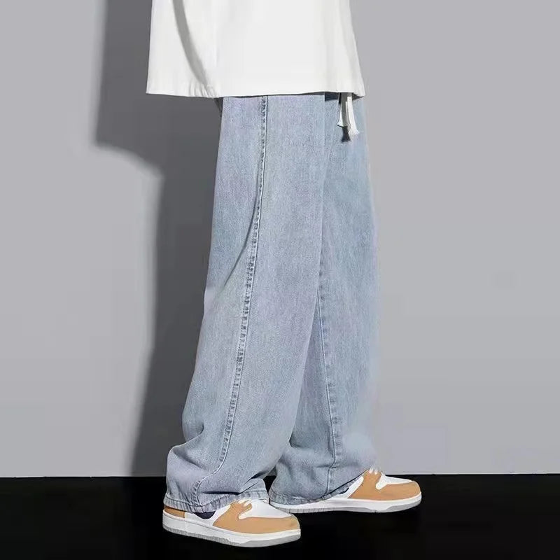 2025 Men's Jeans Korean Version Student Casual Pants High Street Straight Loose Wide Leg Jeans Black Grey Blue Baggy Jeans