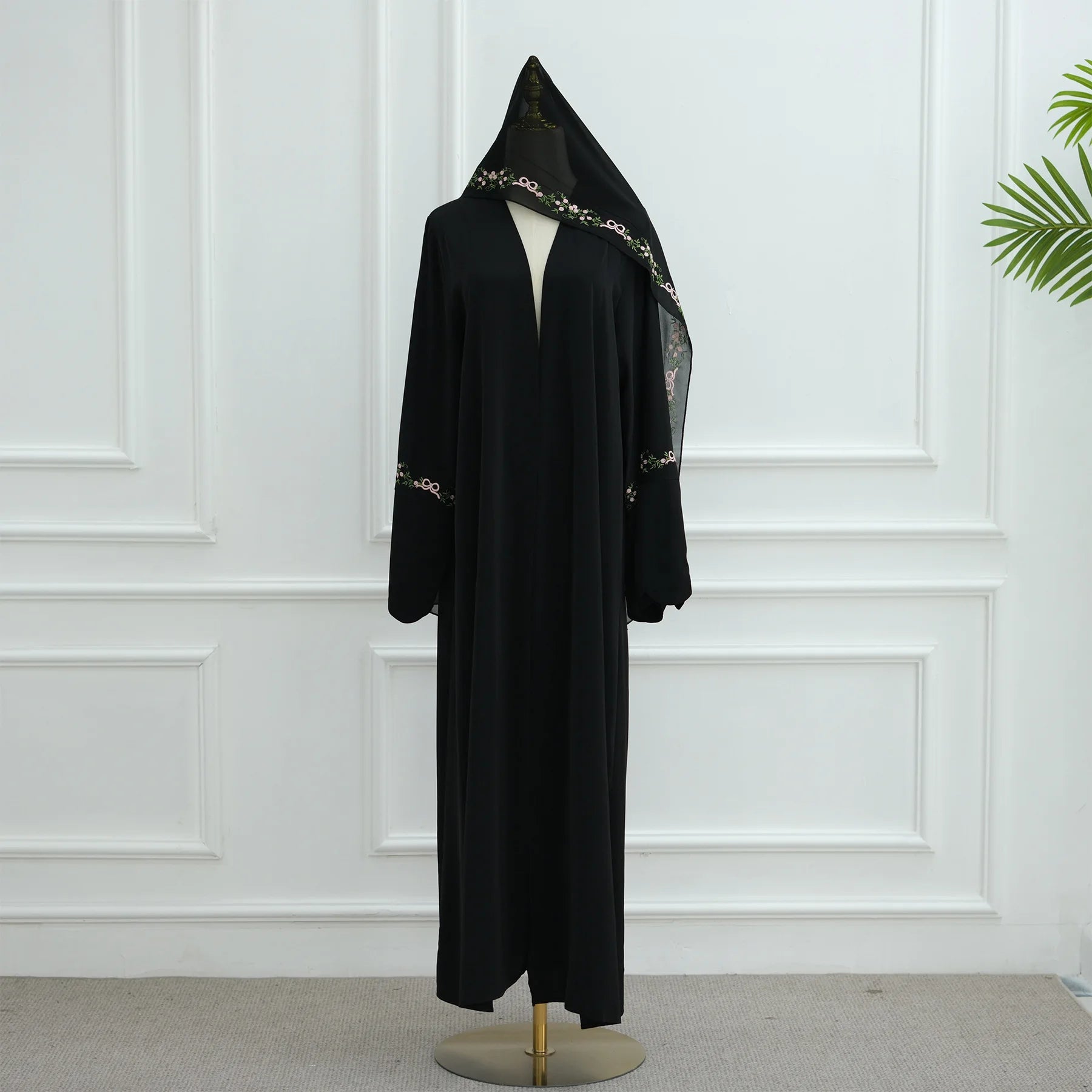 Embroidery Open Abaya and Hijab 2 Piece Set Muslim Dress Abayas for Women Dubai Luxury Islamic Clothing Kaftan Robe Ramadan Eid
