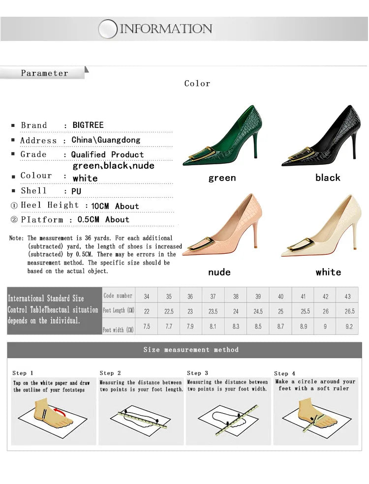 BIGTREE Shoes Women 10 Cm Metal Buckle Ladies Pumps Luxury Women's Banquet Shoes Stilettos High Heels Women Sexy Party Shoes