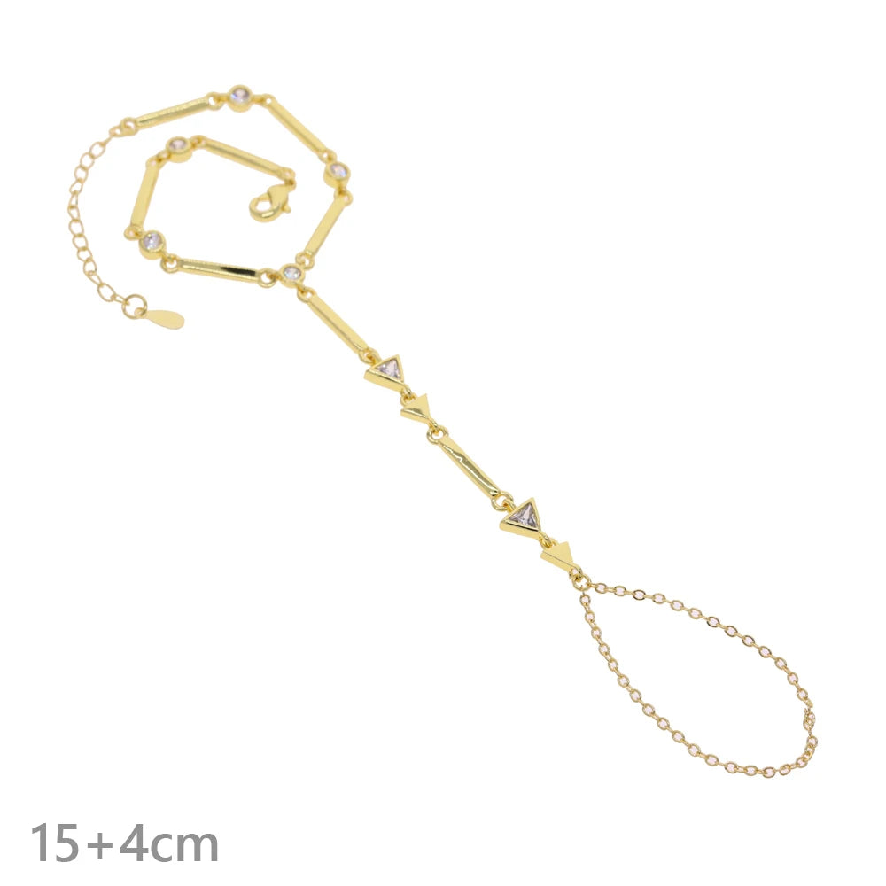 2025 New Micro Pave Clear CZ Tassel Hand Chain Bracelet Gold Color With Round CZ Station Double Chain Fashion Women Jewelry