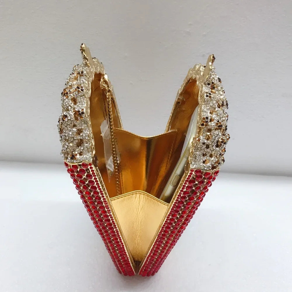 Elegant Crystal Popcorn Clutch Bags for Women Party Purse Red Evening Bags Wedding Bridal Day Clutches