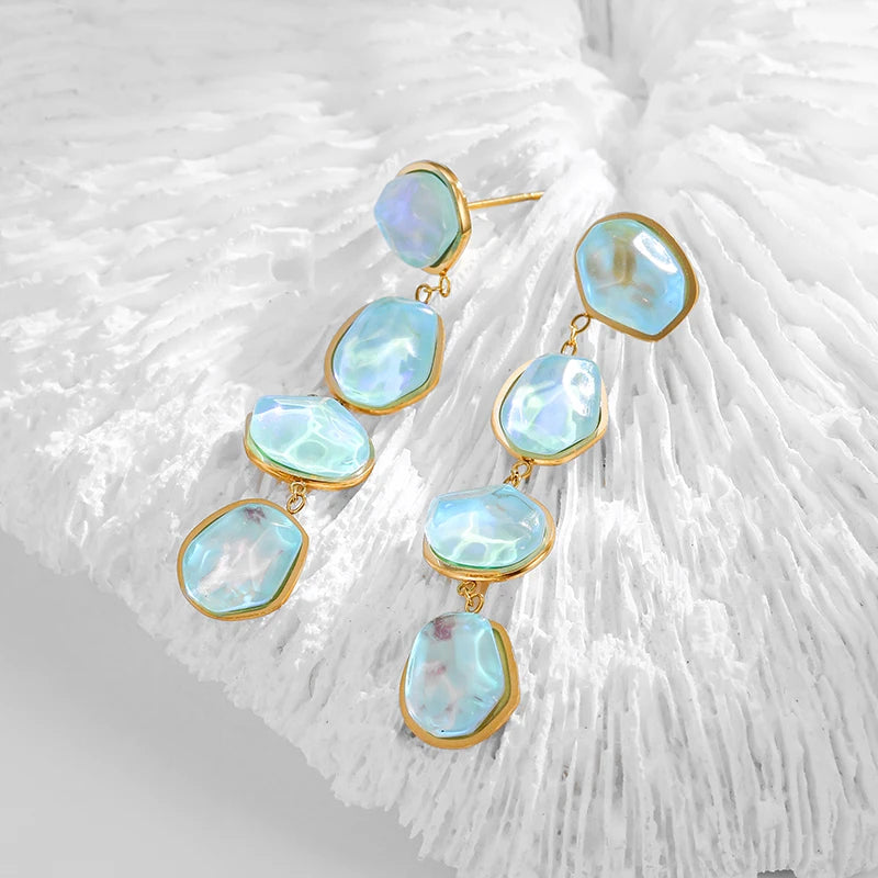 PAPERPLUS | Mint Green Dangle Earrings Stainless Steel Women Summer Charm Jewelry Resin Fashion Wholesale