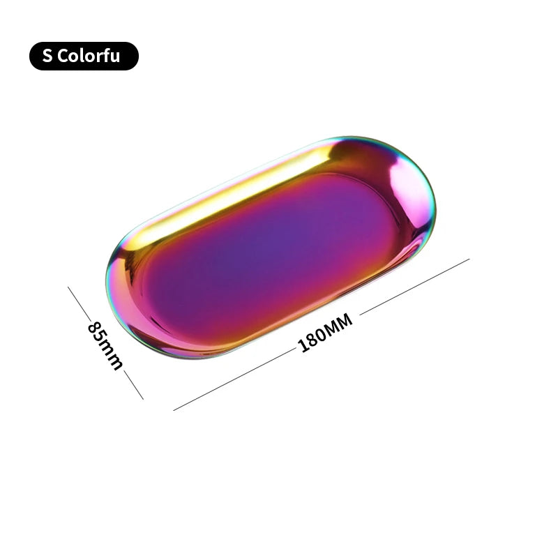 Stainless Steel European Oval Gold Tray Thickened Western Food Dessert Single Layer Flat Tray Jewelry Item Multi-Purpose Storage