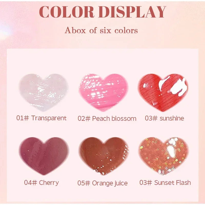 6Pcs Water Glow Jelly Moisturizing Lip Gloss Set Transparent Lip Glaze Oil Hydrating Lip Plumper Liquid Lipstick Lips Cosmetic