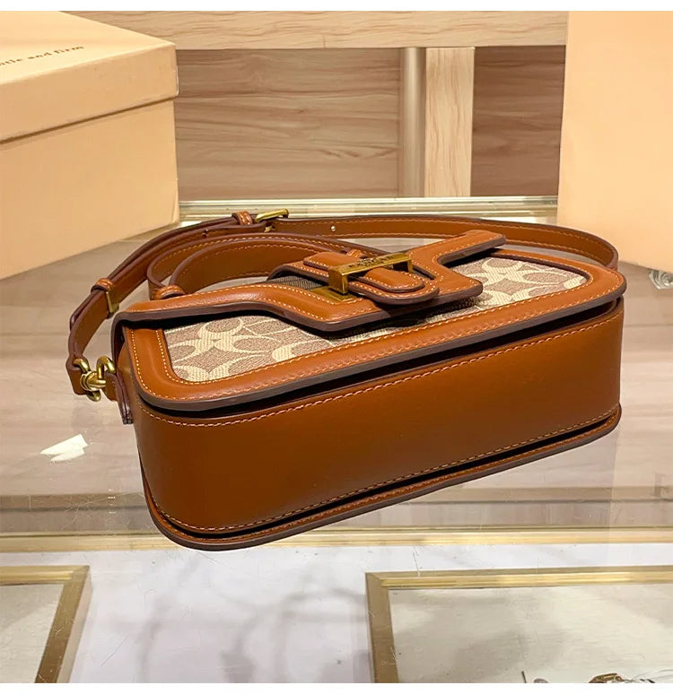 Light luxury niche design contrasting color saddle bag 2025 new high-end handbag versatile single shoulder crossbody bag