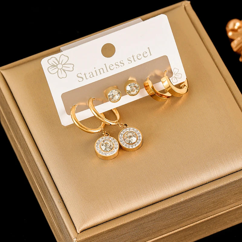 EILIECK 316L Stainless Steel Earrings Set For Women Fashion New 18K Gold Plated Ear Waterproof Jewelry Lady Gift Party сережки
