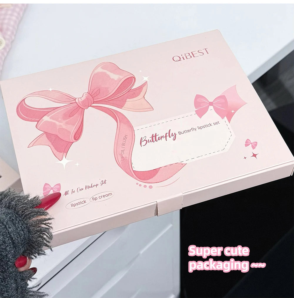 7Pcs/Box Makeup Sets 4PCS Velvet Nude Liquid Lipstick,1 Lip Cream,1 Lip Oil,1 Face Blush Palette And Necklace Gift Cosmetic Kits
