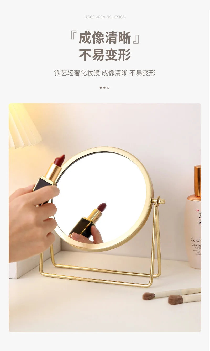 360 Degrees Rotate Iron Desktop Mirror Texture Ladies Makeup Mirror Creative Iron Mirror Strong Sense Of Style