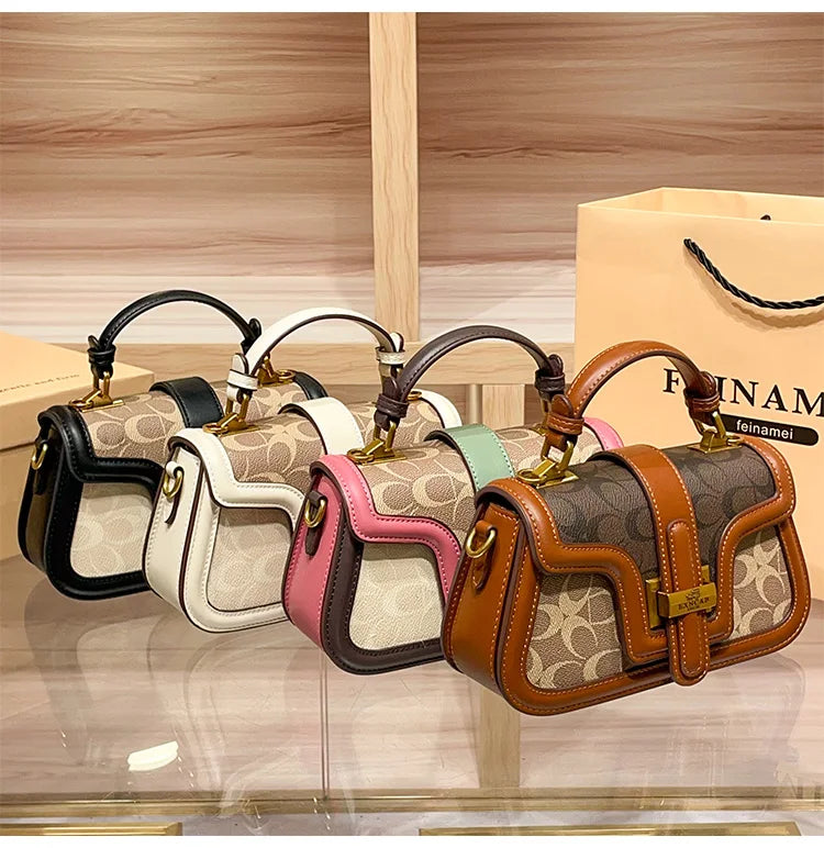 Light luxury niche design contrasting color saddle bag 2025 new high-end handbag versatile single shoulder crossbody bag