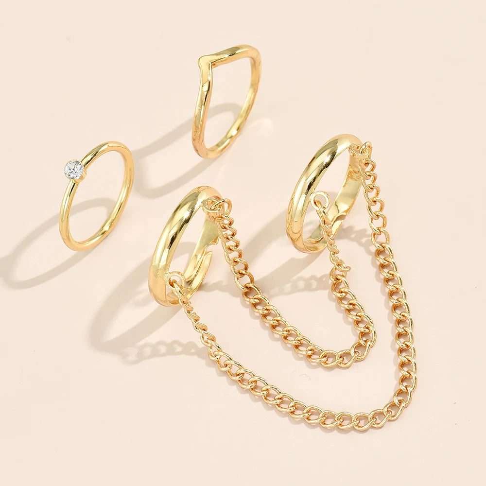 Simple Heart Pendant Chain Bracelet Link Connected Gold plated Wide Finger Ring Bracelets for Women Link Hand Harness Jewelry