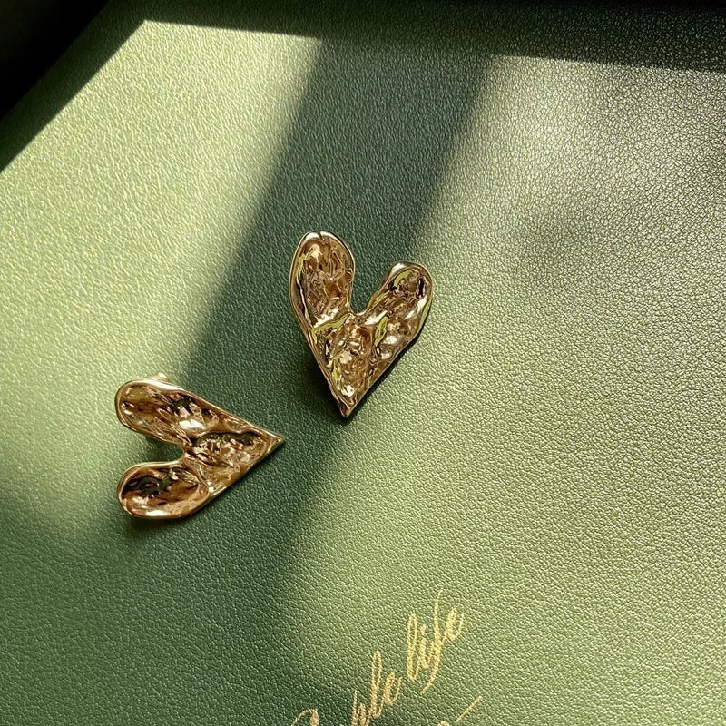 Concave Convex Uneven Ear Accessories Alloy Gift For Women's Gift Gold Colour Earring Ear Stud Heart Earrings Fashion Jewelry