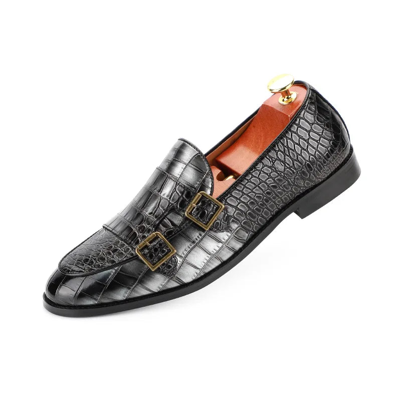 Mens Loafers Shoes Luxury Double Monk Strap Men Dress Shoes Patent Leather Designer Shoes Men High Quality Office 2025 Business