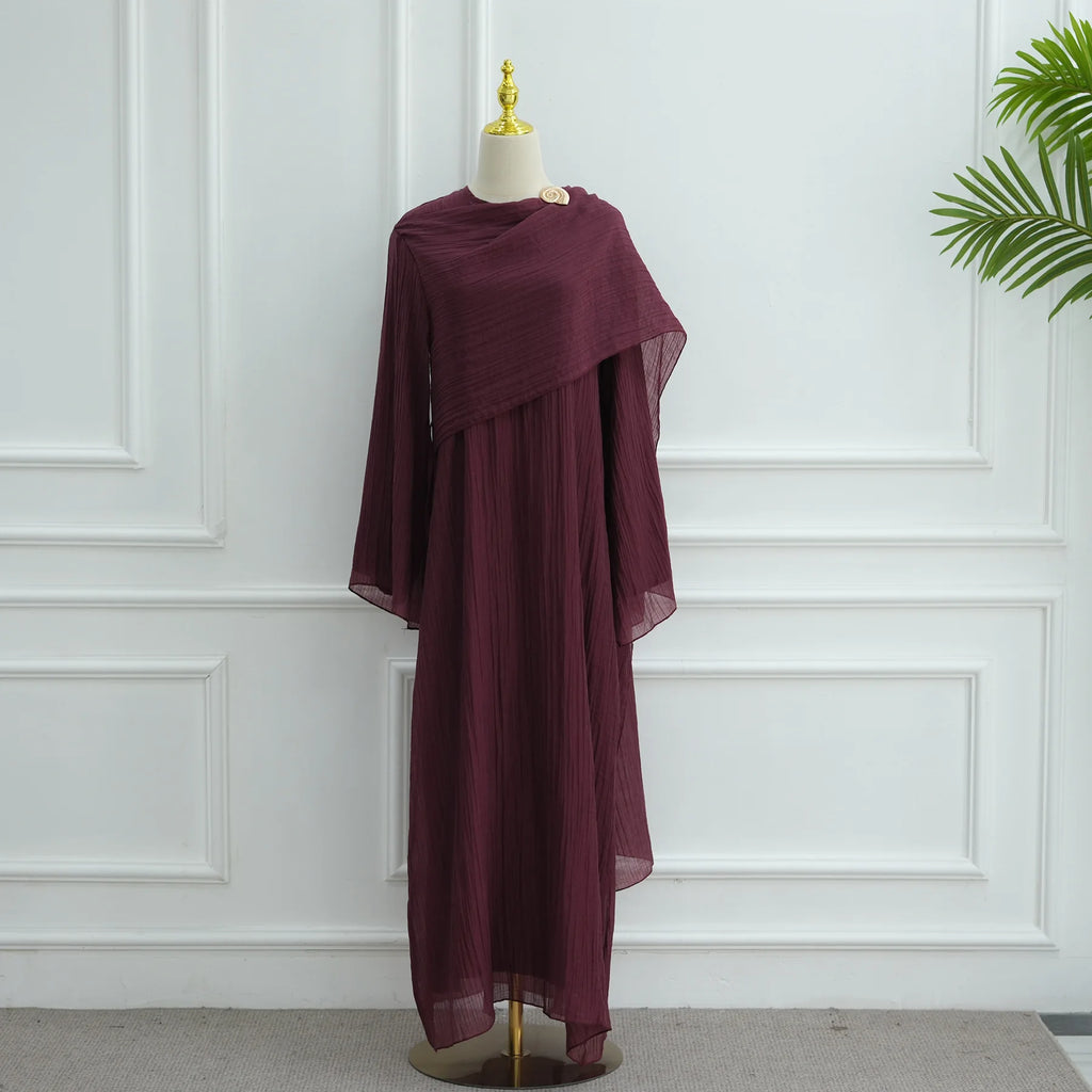 Two Piece Middle East Muslim Cardigan Set for Women Ramadan Eid Dubai Modest Abaya Dress Elegant Islam Solid Turkey Robe Outfit
