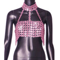 Beyprern Silver Halter Tank Top Glitter Diamonds Bustier Tops Gorgeous Backless Metal Sequin Crop Top Club Vest Festival Outfits