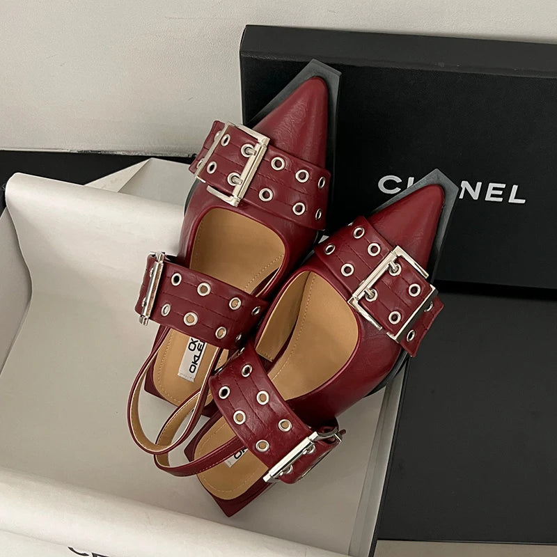 Women Flat With Shoes 2025 Designer Luxury Buckle Fashion Ladies Flats Shoes Slingback Pointed Toe Casual Female Sandals Mules