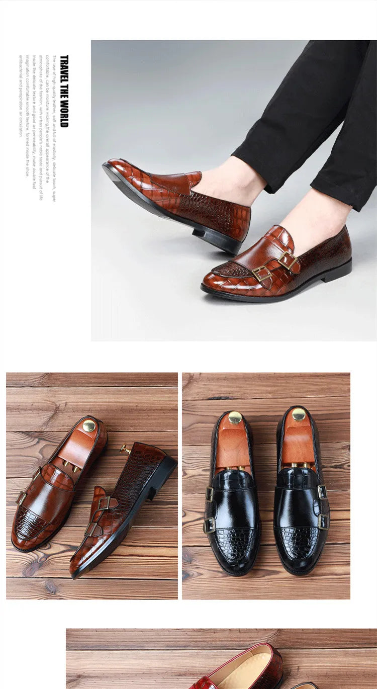 Mens Loafers Shoes Luxury Double Monk Strap Men Dress Shoes Patent Leather Designer Shoes Men High Quality Office 2025 Business