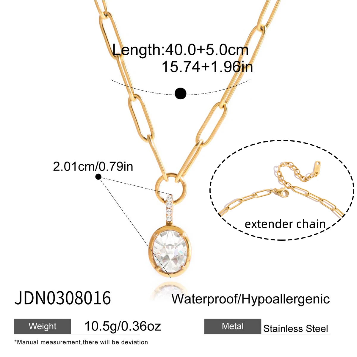 Uworld Minimalist White Zircon Geometric Pendant O-Chain Necklace Stainless Steel Stackable Chain Heart Pendant Necklace Women's