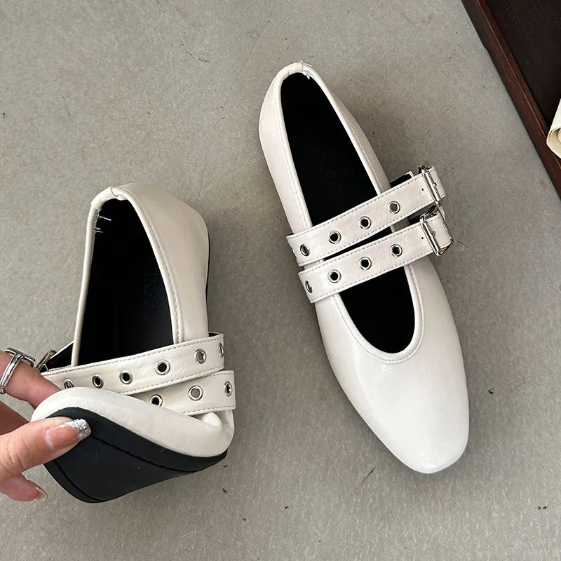 Female Buckle Strap Footwear Ballet Flats Fashion Women Dance Shoes Spring Round Toe Ladies Flats With Lolita Shoes