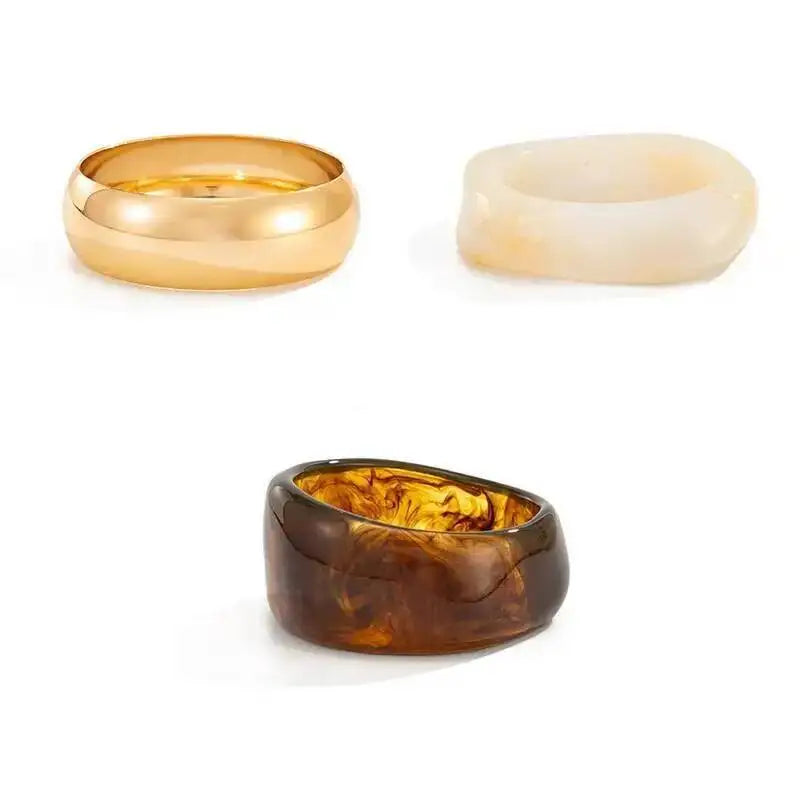 IngeSight.Z 3 Styles Trendy Exaggerated Resin Wide Bangles for Women Punk Gold Color Geometric Heavy Metal Bracelets Men Jewelry