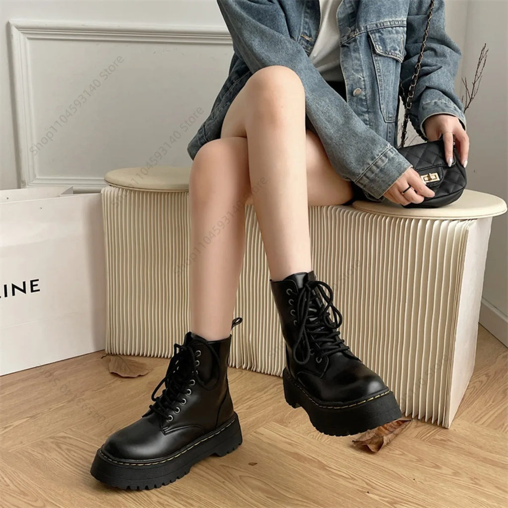 Minimalist Women Boots Casual Shoes Leather Chelsea ladies Classic Punk Female Goth Shoes High Platform Boots Women Botas Mujer