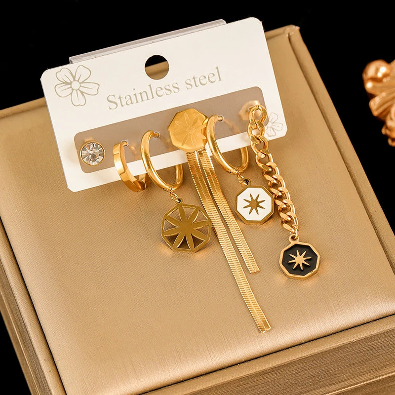 EILIECK 316L Stainless Steel Earrings Set For Women Fashion New 18K Gold Plated Ear Waterproof Jewelry Lady Gift Party сережки