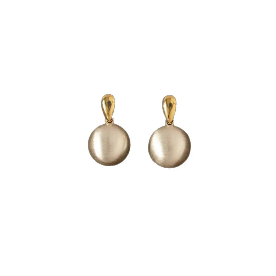 XIYANIKE Gold Silver Colour Contrasting Metal Brushed Ball Pendant Stud Earrings For Women Fashion New Jewelry Gift Party Rock