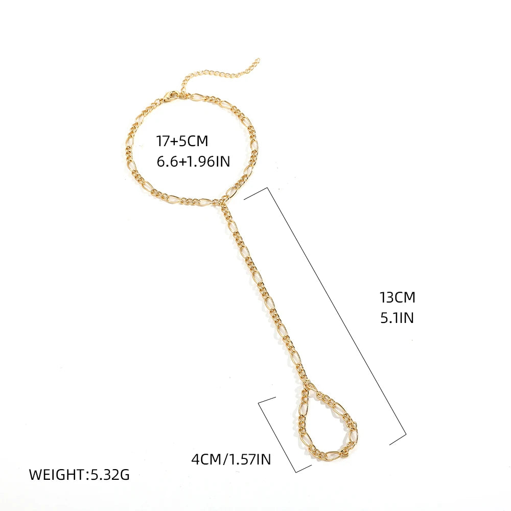 Simple Heart Pendant Chain Bracelet Link Connected Gold plated Wide Finger Ring Bracelets for Women Link Hand Harness Jewelry