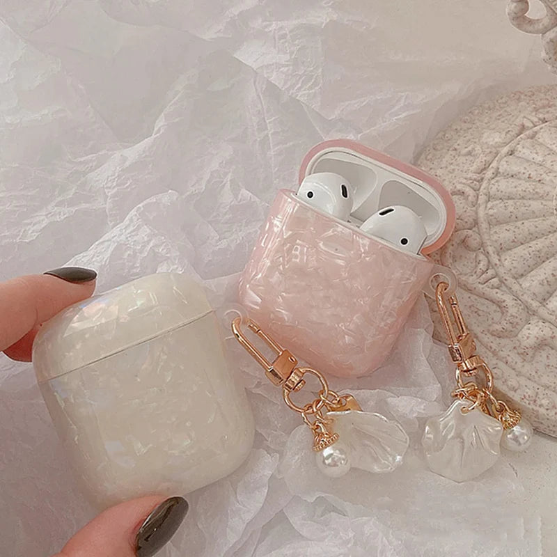 Luxury Girls Pearl Case Protective Shell with Keychain For AirPods 4 3 2 1 Pro Wireless Earphone Accessories Headphone Box Cover