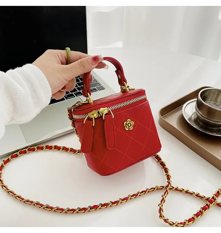Small Shoulder Bucket Bag For Women Classic Mini Clutches Female Small Square Box Crossbody Metal Chain Handbag